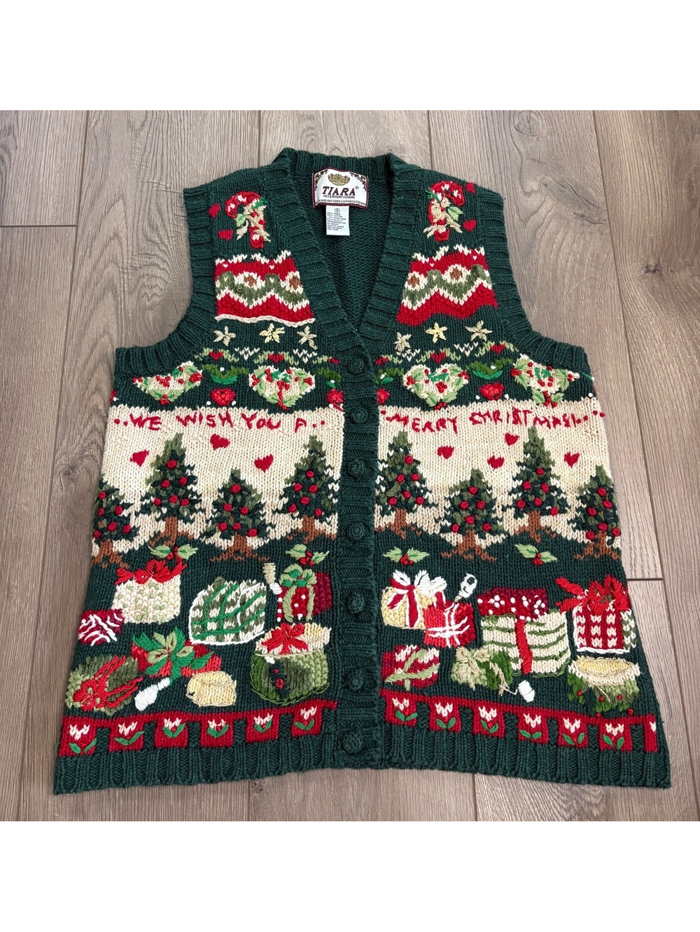 Tiara Christmas sweater vest Vintage 90s Granny Core Size Small